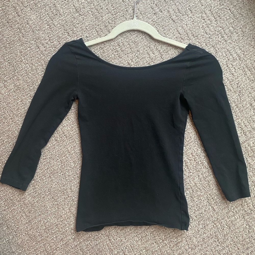 BP Black Scoop Back Three Quarter Sleeves Top